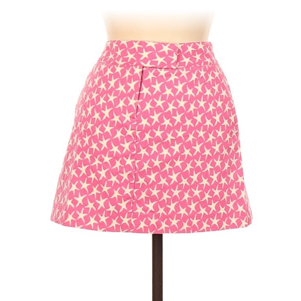 J Crew Starfish print Mini Skirt pink white pocket cotton